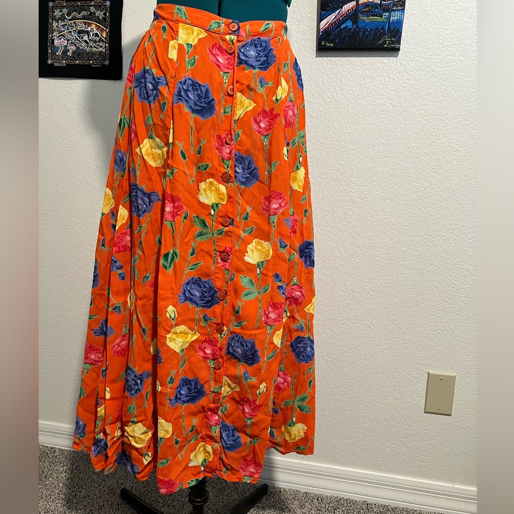 Vibrant Floral Maxi Skirt in Orange